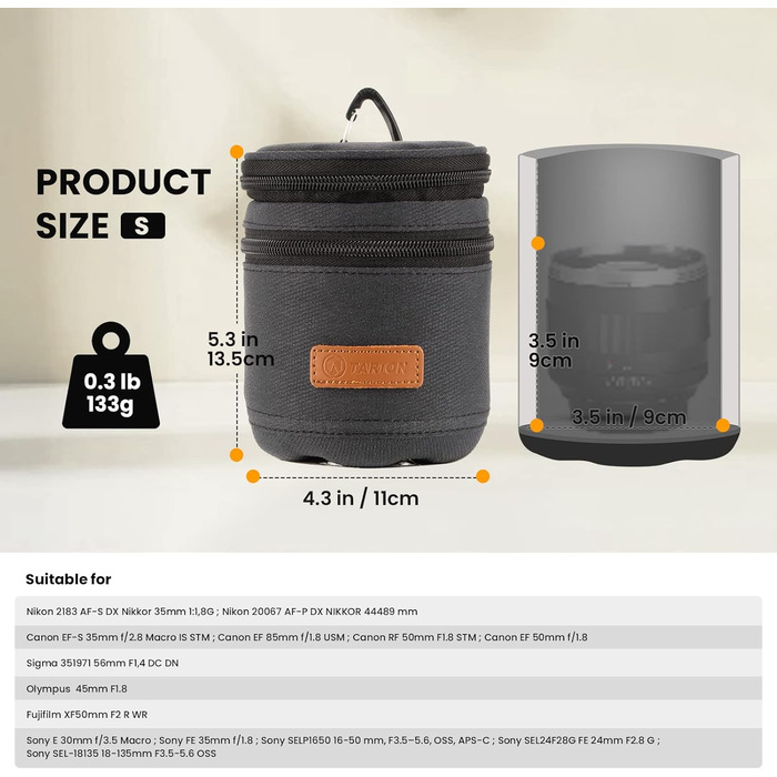 Чохол для об'єктива камери TARION: міцний, водонепроникний, для Canon, Nikon, Pentax, Sony, Olympus