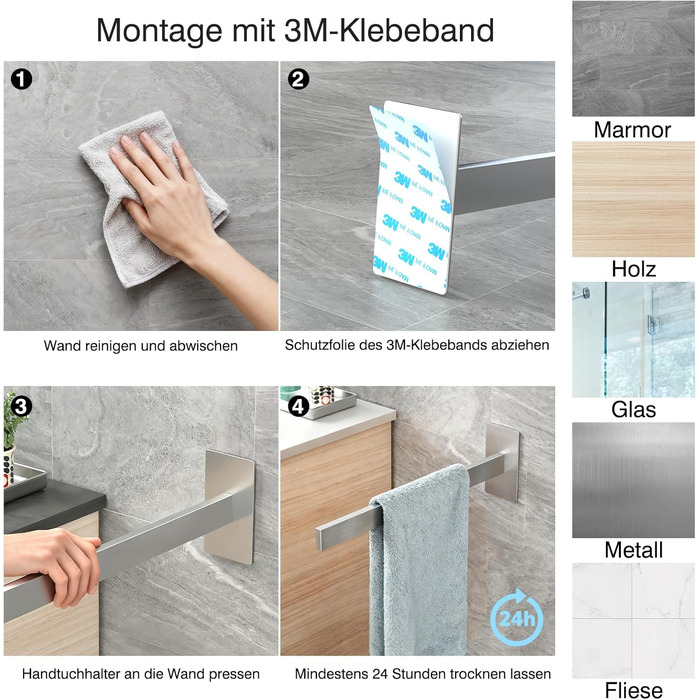 Тримач для рушників настінний без свердління, з нержавіючої сталі, подвійний, для ванної кімнати та кухні, сріблястий