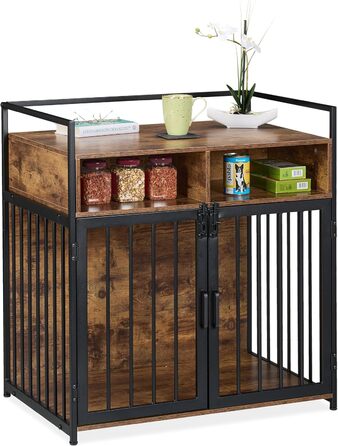 Клітка для собак Relaxdays у стилі меблів, HBT: 85x80x54 см, з полицею, 2 дверцятами, дерев'яний дизайн, коричнево-чорна, розмір 54 x 80 x 85 см