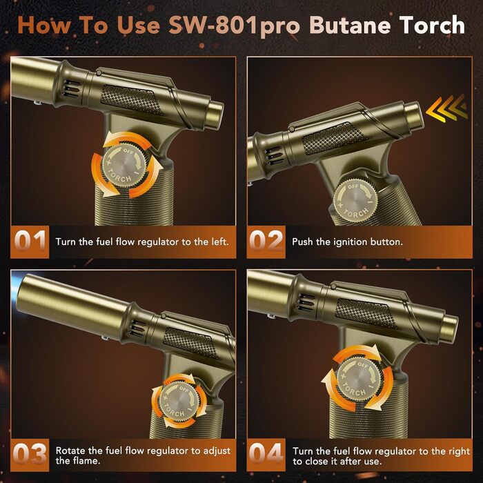 Бутан-пальник Flambierbrenner: кухонна лампа з регулюванням кута на 90°, безпечним закриттям та регульованою полум'ям для паяння (зелений та чорний)