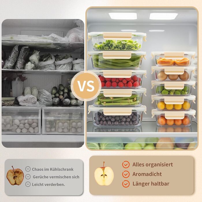 Набір контейнерів для зберігання продуктів FE1537-cremig (20 шт.): з кришкою, для холодильника, морозильника, мийки, витокостійкий, сучасний