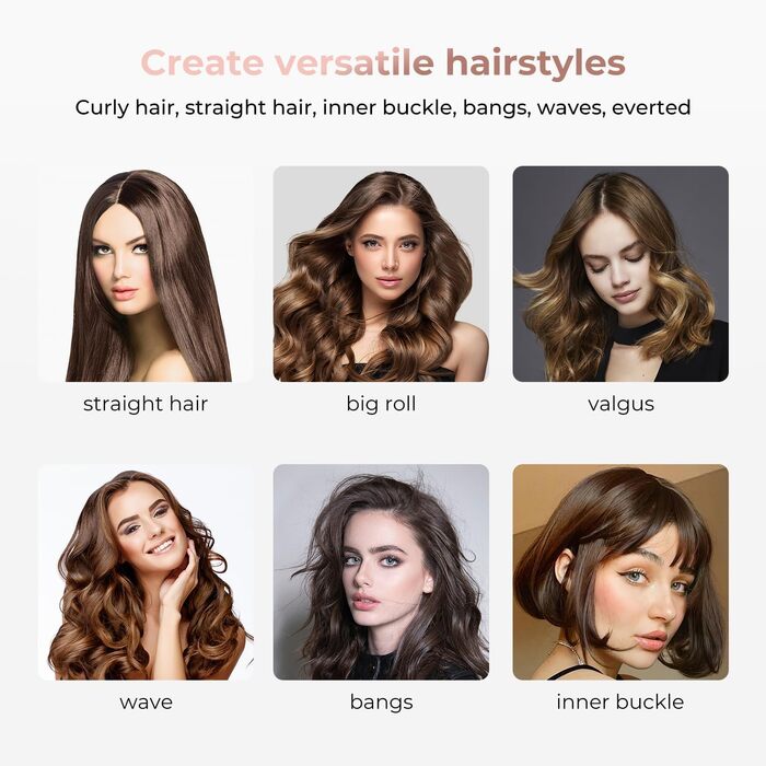 UKLISS Стайлер для волосся 6-в-1 Airbrush | Професійний набір Air Styler - 1000W | Фен-щітка, плойка, фен, для локонів, об'єму та випрямлення (Рожеве золото)