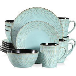 Stoneware Combination Service, vancasso GUTO Dinnerware Set, 16-piece dining set with 4 dinner plates, dessert plates, bowls, and cups for 4 people