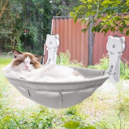 Window perch for cats, foldable & stable cat beds - breathable cat window hammock for monitoring, sunbathing and climbing - holds up to 18kg maximum (mesh cover, grey)