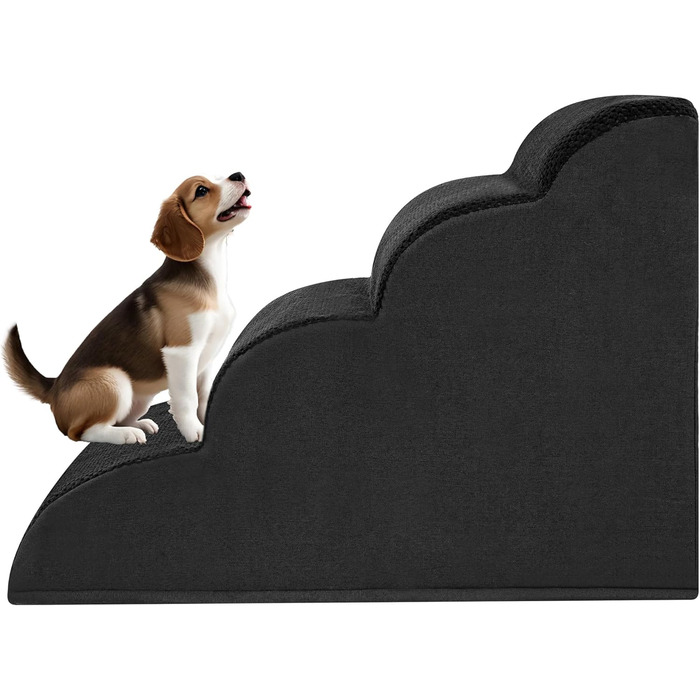 Сходинки для собак та котів ROMROL – 4 сходинки, чорного кольору, з неслизьким покриттям, Memory Foam, для захисту суглобів, легко миються