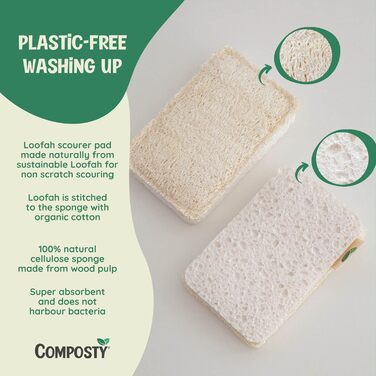 Compostable Luffa Sponges, award-winning, eco-friendly, kitchen sponge, scratch-resistant pot cleaner, compostable and plastic-free, cellulose dish sponge, biodegradable household cleaning pads