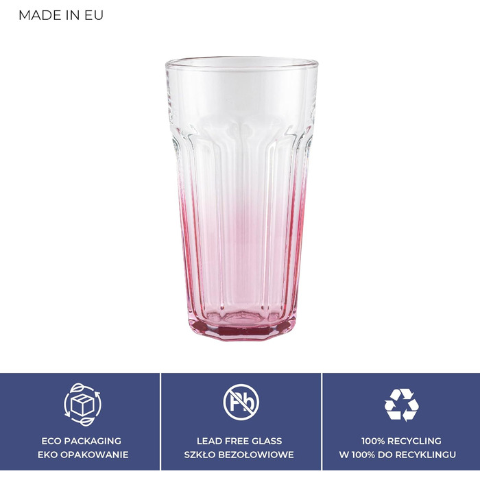 TREND FOR HOME Gigi Secret Pastels Large Drinking Glasses 630 ml, Set of 6 Cocktail Glasses, XXL Long Drink Glasses, Dishwasher Safe, Perfect for Home