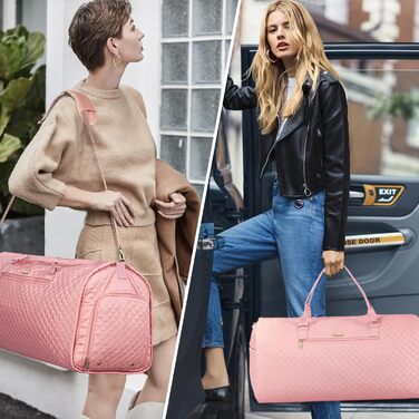 Чемодан-мішок 2 в 1 для жінок, великий складний дорожній мішок Weekender з 6 органайзерами для одягу та відділенням для взуття, спортивна сумка для подорожей, ручна поклажа, чорний (2.рожевий, 50 л)