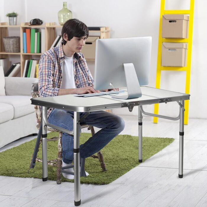 Складаний туристичний стіл CPROSP 90x40 см, регульована висота 26-70 см, срібний