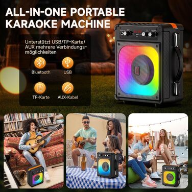 Караоке машина з 2 мікрофонами, портативна караоке система з бездротовими мікрофонами, Bluetooth колонка з LED-підсвіткою для дорослих та дітей, TX06 -NEW
