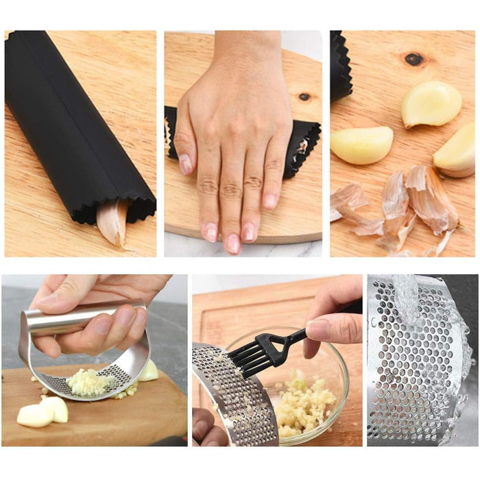 Прес для часнику та імбиру з нержавіючої сталі 430, кухонний аксесуар-подрібнювач, прес для часнику та імбиру, силіконовий очищувач