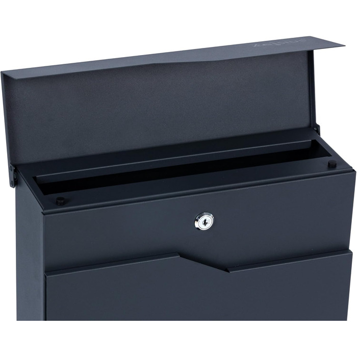 Поштова скринька Zelsius Wave з відділенням для преси, антрацит RAL 7016, з механізмом плавного закриття | Настінна або стійкова установка