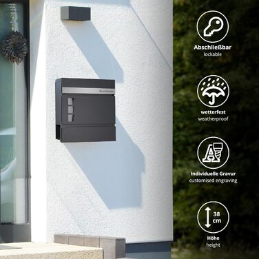 Поштова скринька Forgard Helsingborg антрацит з газетницею (RAL 7016), персоналізована, з монтажним комплектом, з цинкової сталі