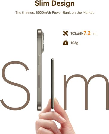 Power Bank Kuulaa Ultra Slim Magsafe, 5000mAh, Бездротова зарядка, Type-C, 20W, для iPhone 15/14/13/12 (Titanium)