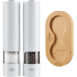 Набір електричних мельниць для солі та перцю Cooks Professional з регулюванням помелу, нержавіюча сталь, білий колір