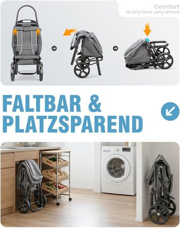 Складаний візок для покупок Homecall 50L з охолодженням, 3-в-1: візок, сумка-тележка, рюкзак (темно-сірий)