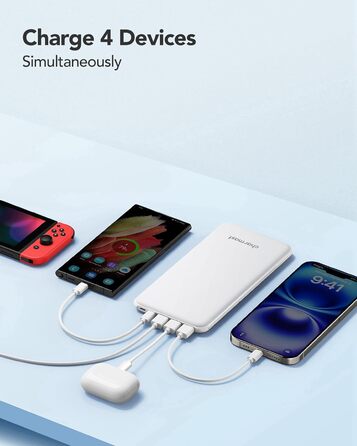 Power Bank Charmast 26800mAh з 4 виходами та 3 входами, USB-C, для iPhone, iPad, Samsung, чорний