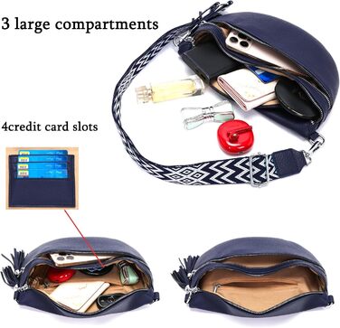 Сумка поясна жіноча бежева через плече кросбоді середнього розміру з відділенням для карток та 2 ремінцями, жіноча сумка (Темно-синя)