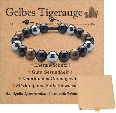 Браслет з тигровим оком та чорним турмаліном, браслет з обсидіану та гематиту, захисний браслет, подарунок для друзів, чоловіка, батька (Braid-A01)