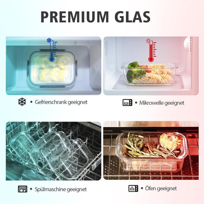 Набір скляних контейнерів для зберігання їжі GENICOOK 24 шт. з кришкою. Набір скляних контейнерів для продуктів, Meal Prep, герметичні контейнери для кухні сірого кольору.