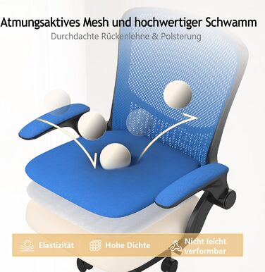 Офісний стіл Bürostuhl: ергономічний крісло з сітчастою спинкою, підтримка попереку, м'яке сидіння, регульована висота, сірий (блакитний, без підголівника)