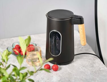 Електричний чайник з регулюванням температури 1.7л, 2200W, чорний, з дерев'яною обробкою