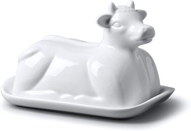 WM Bartleet & Sons 1750 Traditional Porcelain Butter Dish with Lid, Cow Design, 19 cm, White