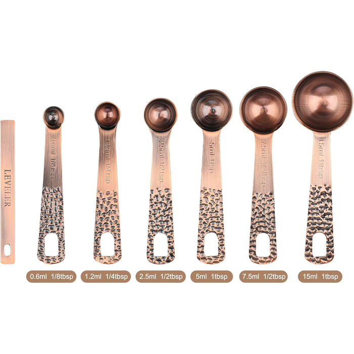 Zoyizi Measuring Cup and Spoon Set, 12-Piece, Copper Measuring Cups and Spoons for Kitchen and Baking, Dry and Liquid Metal Measuring Cups, Cute Metric 5 Measuring Cups, 6 Spoons, and 1 Leveler