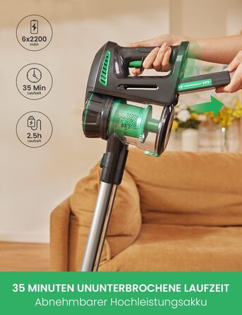 Бездротовий пилосос Vactidy Blitz V8: акумуляторний, 25KPa, 35 хв роботи, для твердих підлог, видаляє шерсть тварин, зелений