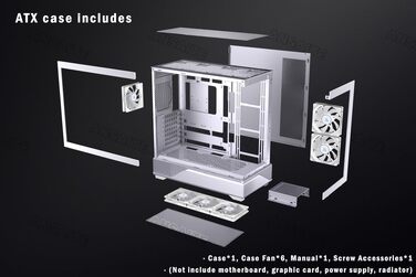 Ігровий корпус для ПК ANSAITE ATX Mid-Tower, 6 ARGB PWM вентиляторів, панорамне загартоване скло, USB Type-C, підтримка радіатора 360мм, Чорний