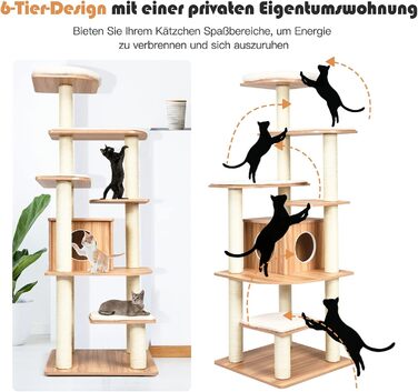 Кліматичний комплекс для котів GOPLUS Katzenbaum 175 см: 6 платформ, дерев'яна печера, ігровий комплекс, котячі меблі