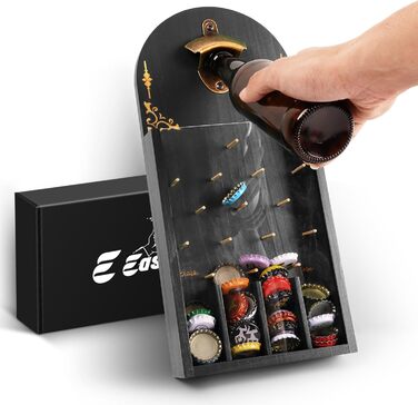 Стійковий відкривачка для пляшок E EASTSTORM із деревини з контейнером для кришок, настінний відкривачка для пива, оригінальний подарунок для чоловіків, День батька, день народження