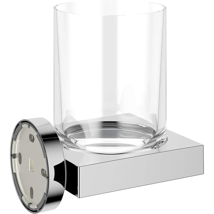 KEUCO Toothbrush Cup Holder, Crystal Glass, Adhesive Mounting, No Drilling Required, High-Gloss Chrome, Glass with Holder, Toothbrush Holder, Edition 90 (without adhesive set)