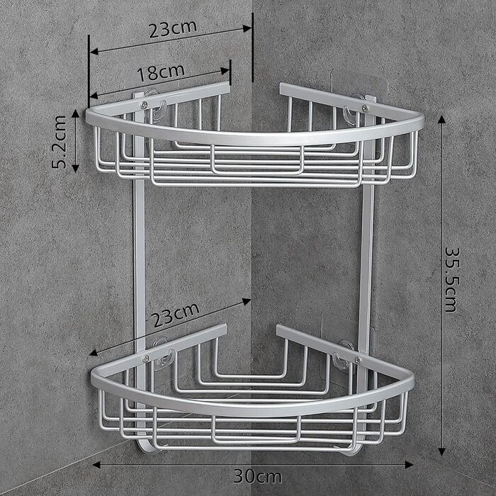 Поличка для душу Gricol Eck-Duschregal без свердління, металева, кутова, з 2 гачками, для ванної кімнати, срібна