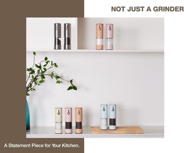 Електричні млини для солі та перцю 2 шт. з USB-зарядкою, 6-ступеневий помел, LED-підсвічування, антиковзне покриття та захист від пилу – кухонні помічники (Morning Haze)