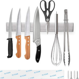 Ninonly Magnetic Knife Rail No Drilling Magnetic Knife Rail for Knives 30cm (12 inch) Self-Adhesive Magnetic Knife Strip Magnetic Knife Holder Wall Mount for Knives Kitchen Utensils Tools