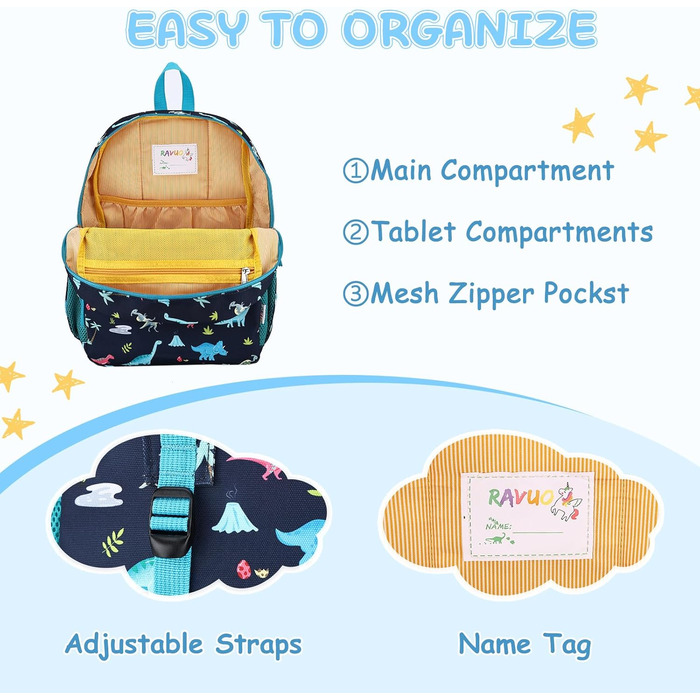 Дитячий рюкзак RAVUO для дівчаток та хлопчиків, шкільний рюкзак з нагрудним ременем, рюкзак для дітей 3-8 років, рюкзак у формі єдинорога/динозавра, для дошкільного віку та 1 класу