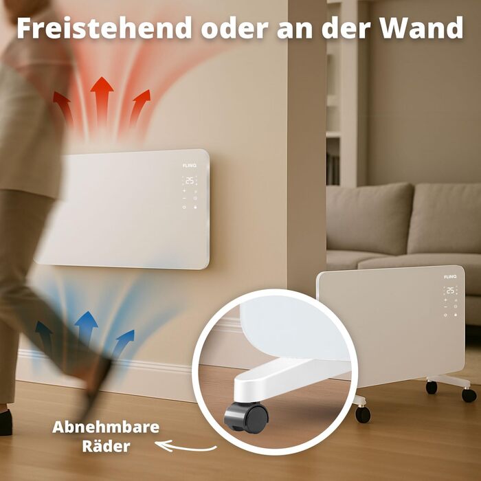 Розумний конвектор FlinQ Smart 2000W, електричний обігрівач з Wi-Fi керуванням, 96 x 46 x 13 см, білий