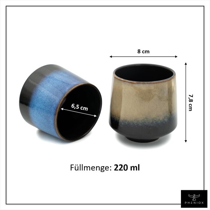 Набір кавових чашок Cappuccino Infinity | 4 шт. по 220 мл - порцелянові чашки преміум-якості | Набір кавових чашок без ручки | Подарунковий набір у сучасному дизайні, придатний для миття в посудомийній машині | Також підходить для чаю