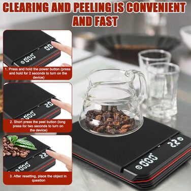 Еспресо вага з таймером, 3 режими, USB, цифрова міні вага для кави з LED-дисплеєм, таймер, 0.1г, висока точність, для фільтр-кави, приготування їжі, випічки, точна вага (чорний)