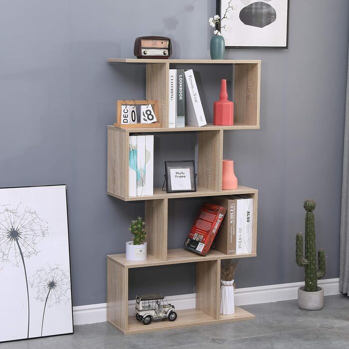 Etnicart Bookshelf, Oak Finish, Office, Modern, Double-Sided, 70x23.5x127.5cm Self-Supporting, Cube Design, Suitable for Entrance, Living Room, Children's Room, Wood Bookshelf, Office Shelf, DVD Cabinet