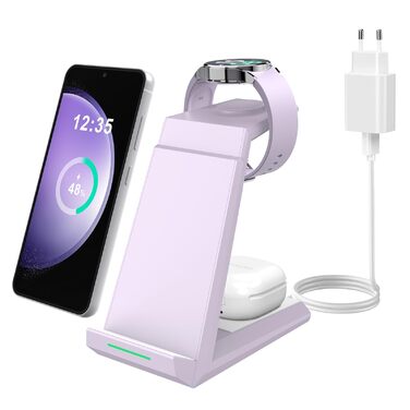 Зарядна станція NANAMI 3-в-1 для Samsung Galaxy Watch, Buds та смартфонів (S25, S24, S23) - бездротова, індукційна, фіолетова