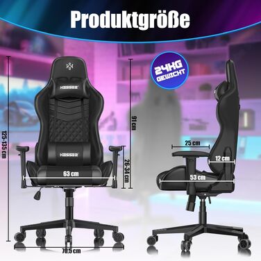 Ігрове крісло KESSER Ergonomisch з підголівником та подушкою під поперек, чорне