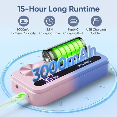 Електричний апарат для манікюру та педикюру з 15 насадками та 30 шліфувальними стрічками. Регулювання 0-35000 об/хв. Портативний.