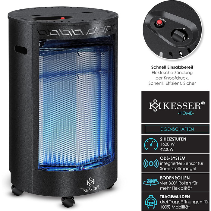 Газовий обігрівач KESSER® з керамічним інфрачервоним нагрівачем 4200 Вт (з газорегулятором та шлангом)