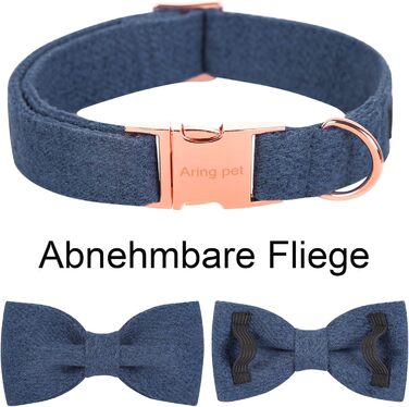 Нашийник для собак дівчаток Aring Pet, бавовняний, з бантиком, регульований, для великих собак, XS, темно-синій
