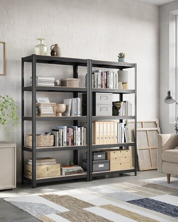 SONGMICS 5-Tier Industrial Bookshelf/Storage Rack - Greige & Black