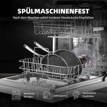 Сковорода з кришкою 26 см, антипригарне покриття Hybrid, холодна ручка, безпечна для миття в посудомийній машині, без PFAS, PFOA та PTFE, можна використовувати в духовці до 260 °C, сумісна з усіма типами плит WQ