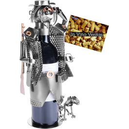 BRUBAKER Wine Bottle Holder Hunter - Bottle Rack Sculpture made of Metal with Gift Card - Silver Wine Gift Height 33 cm