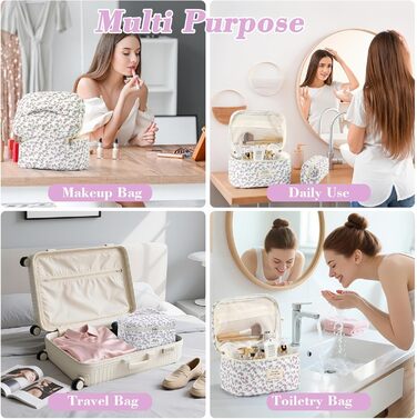 Набір косметичок 3 шт. з квітковим принтом для жінок та дівчат | Косметичка для подорожей та повсякденного використання | Набір косметичок з вишивкою (фіалково-павлинний)